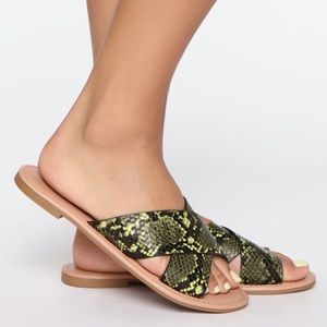 Lime green snakeskin sandals